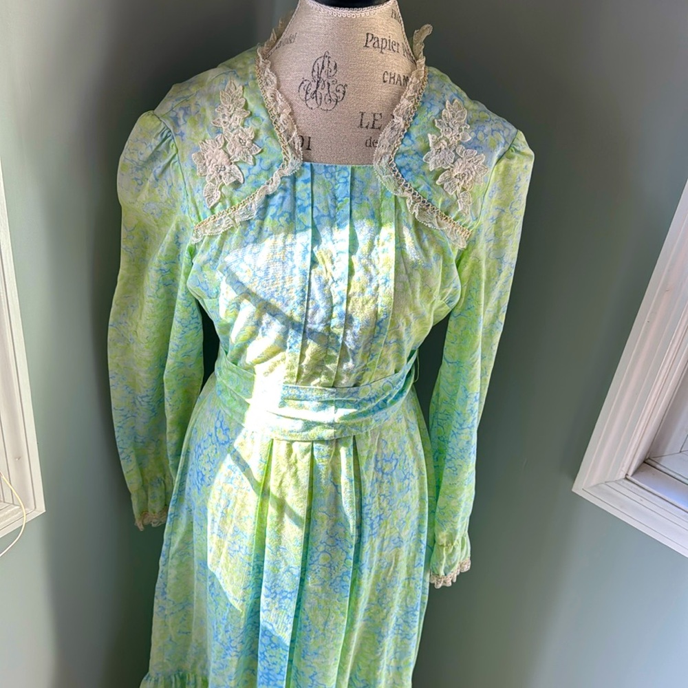 Vintage Lois Young-Dallas watercolor‎ cottage core prairie style maxi EVC size S